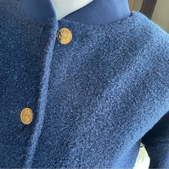 J. Crew Boucle Teddy Fleece Bomber Jacket in Navy Blue Gold Buttons size XS - Picture 16 of 16